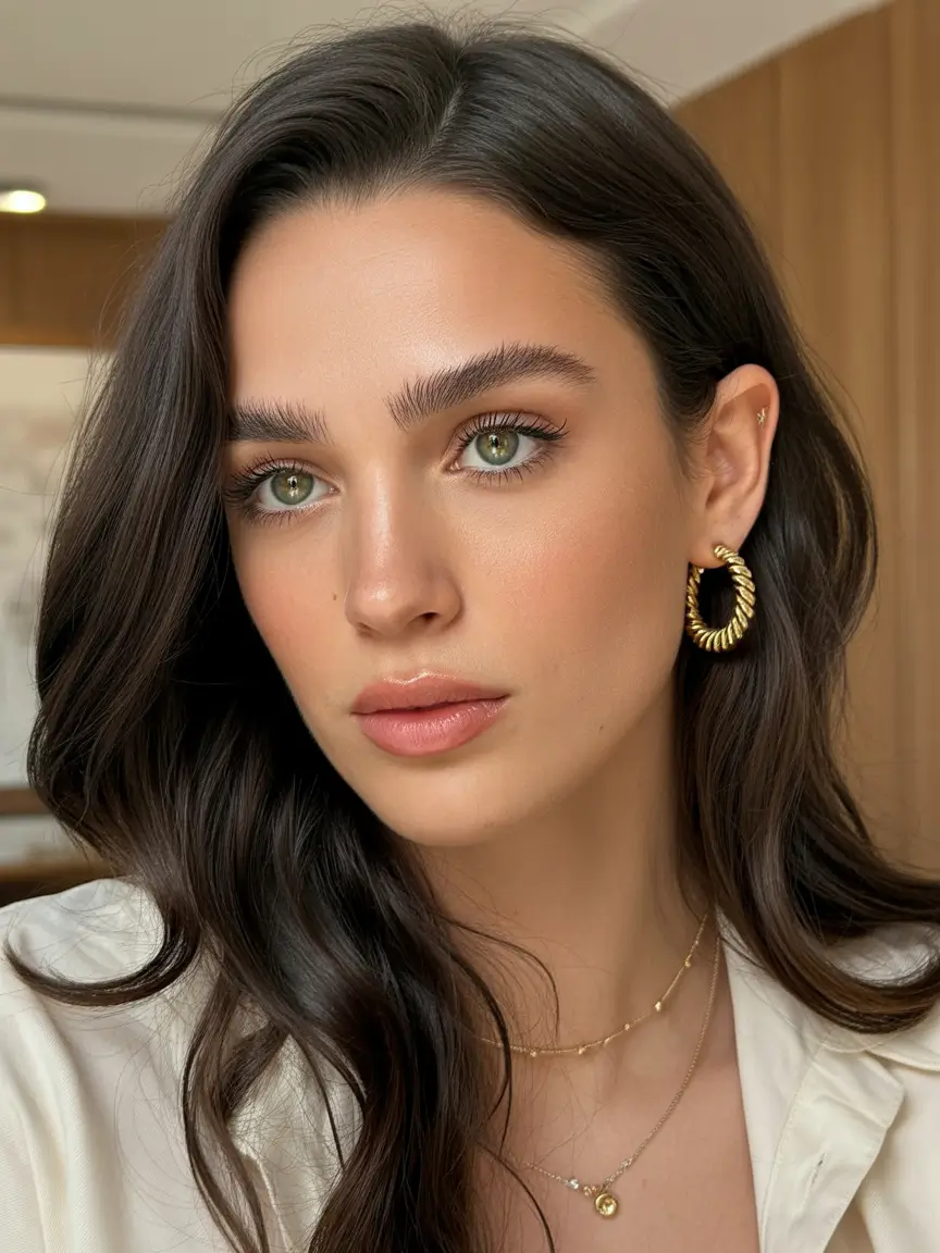 dark brown hair color 2026 Glossy Soft-Wave Brunette with Deep Espresso Radiance