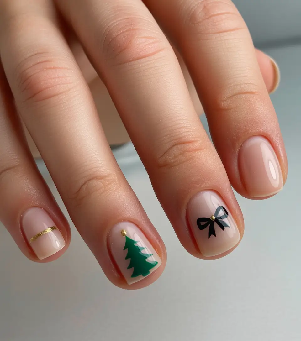 easy christmas nails Minimalist Christmas Charm