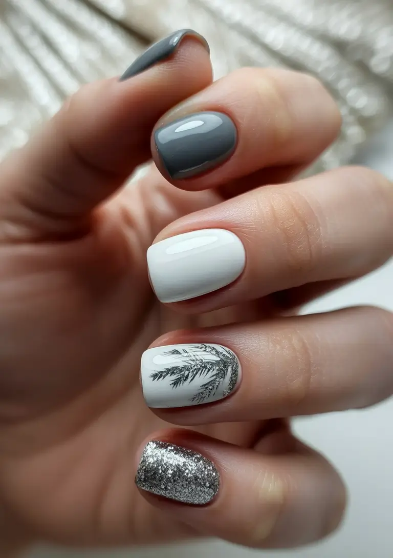 easy christmas nails Modern Frost and Silver Pine