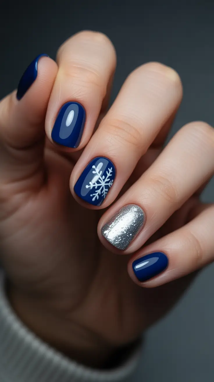 easy christmas nails Midnight Snowflake Sparkle