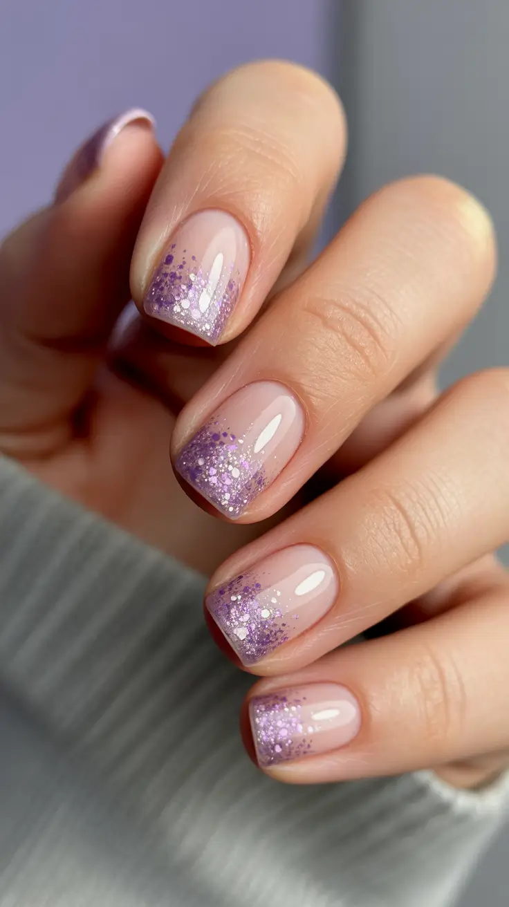 easy christmas nails Lavender Frost French