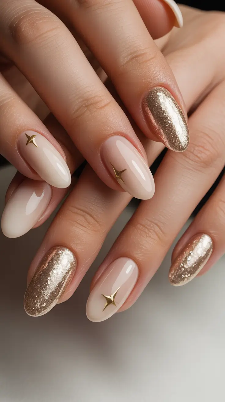 easy christmas nails Golden Champagne Dreams