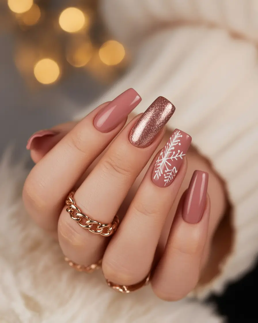 christmas nail design Rose Gold Whisper