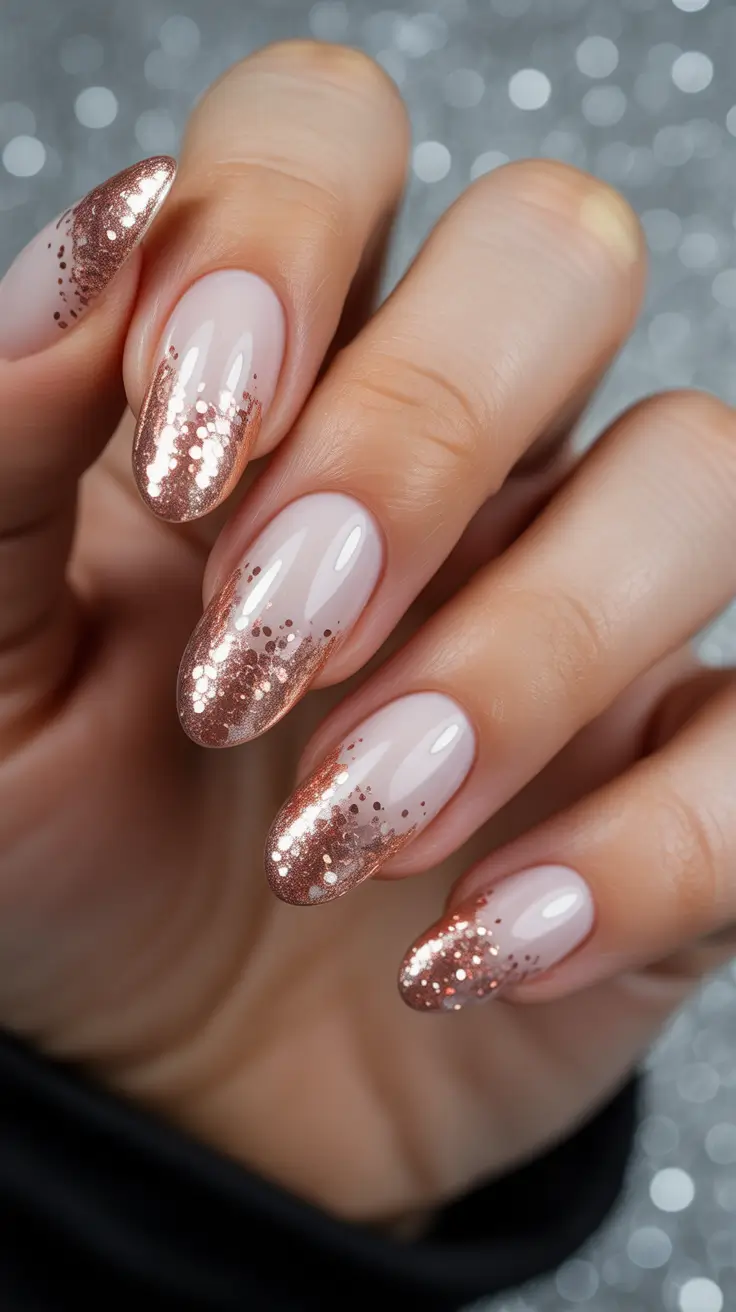 christmas nail design Rose Gold Sparkle