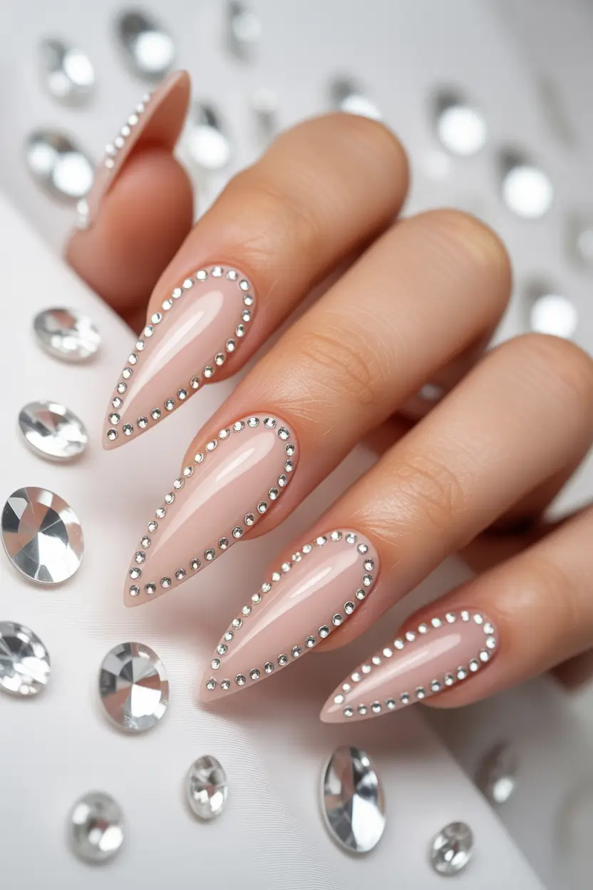 christmas nail design Crystal Outline Elegance