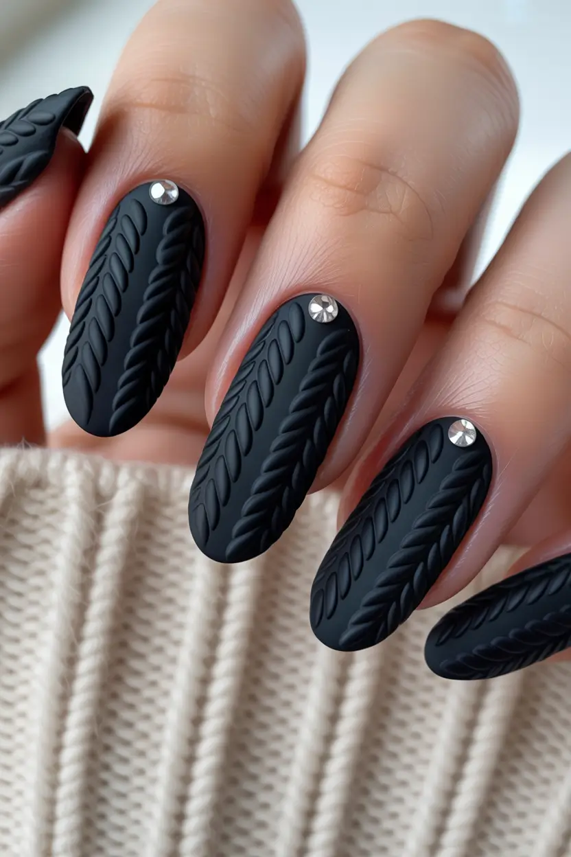 christmas nail design Velvet Black Knit