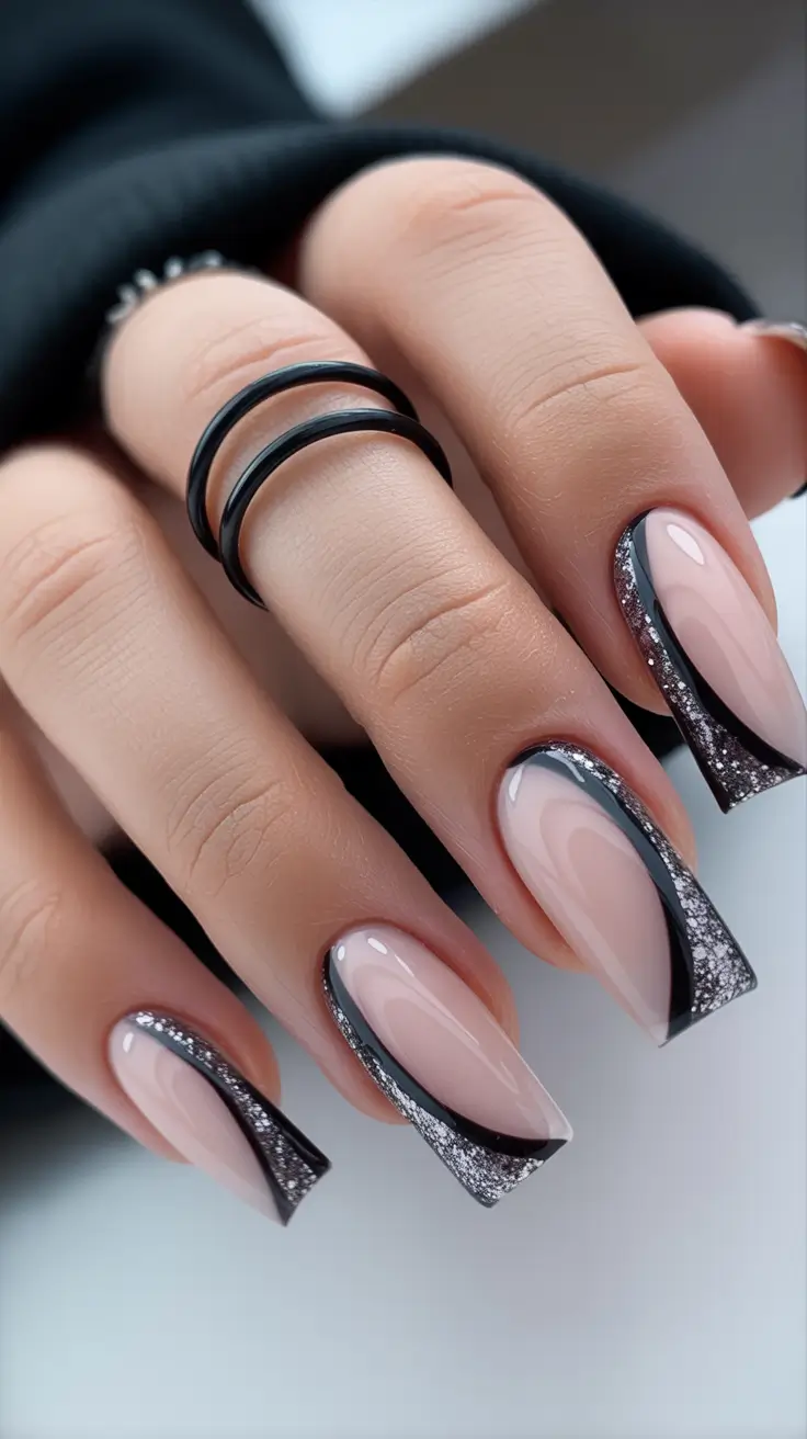 christmas nail design Midnight Noir French