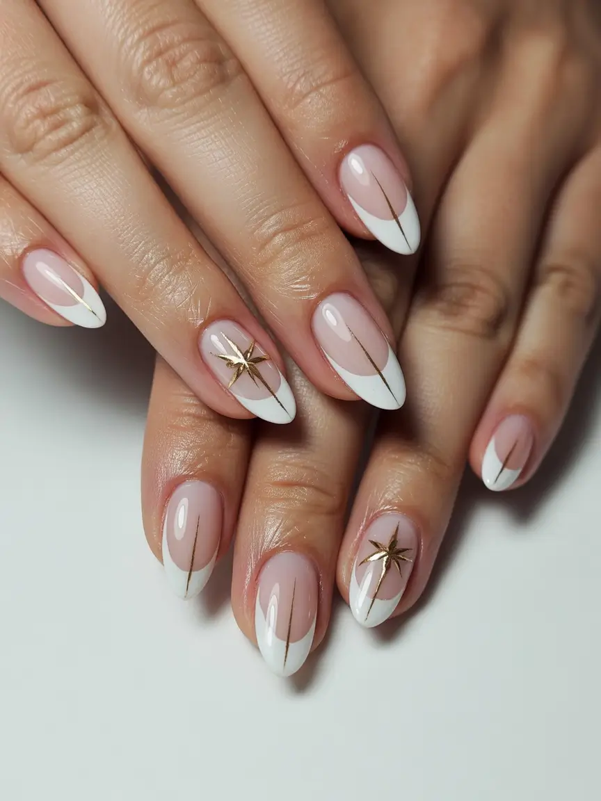 christmas nail design Golden Star French