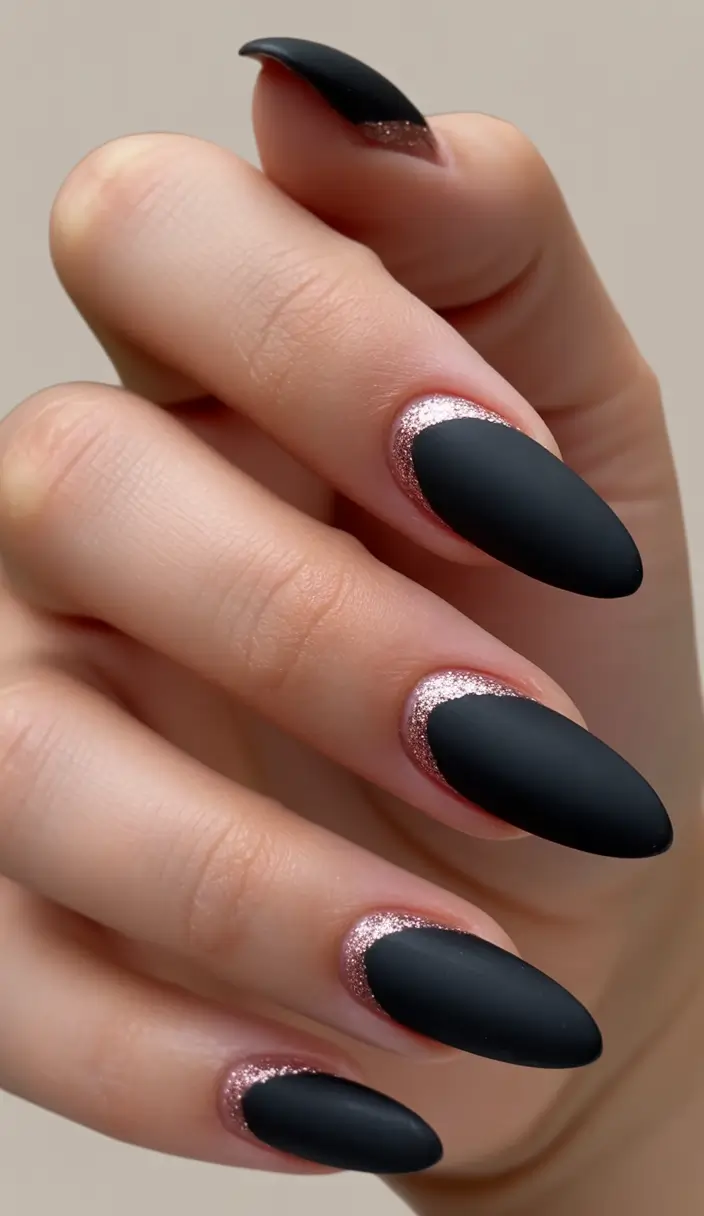christmas nail design Matte Black Elegance