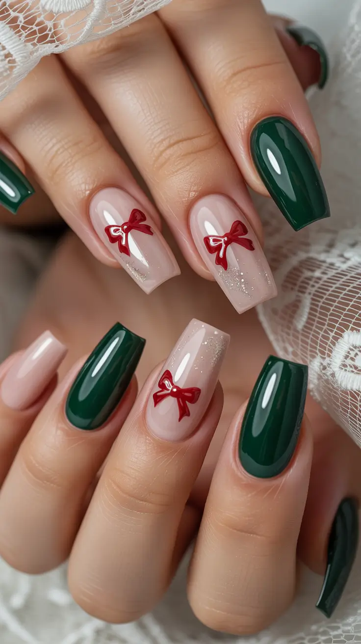 christmas nail design Festive Bow Charm