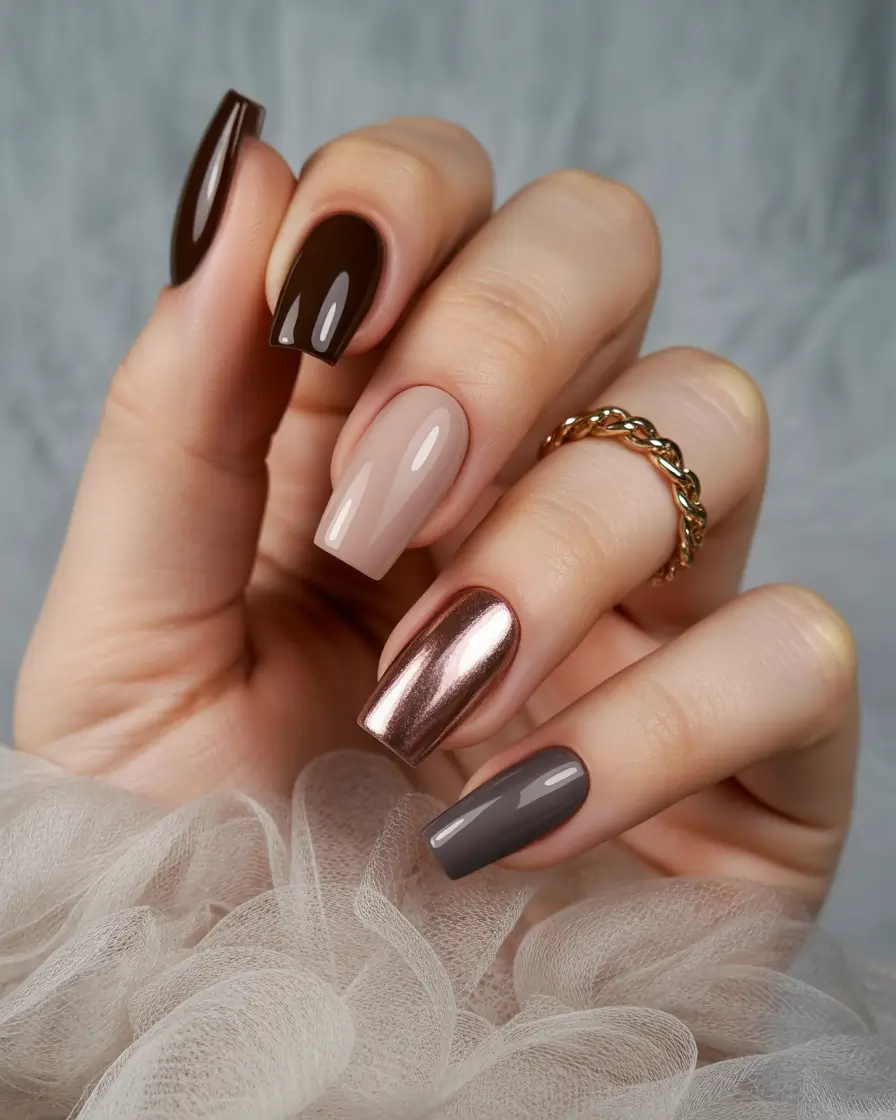 christmas nail design Bronze Glam Mix