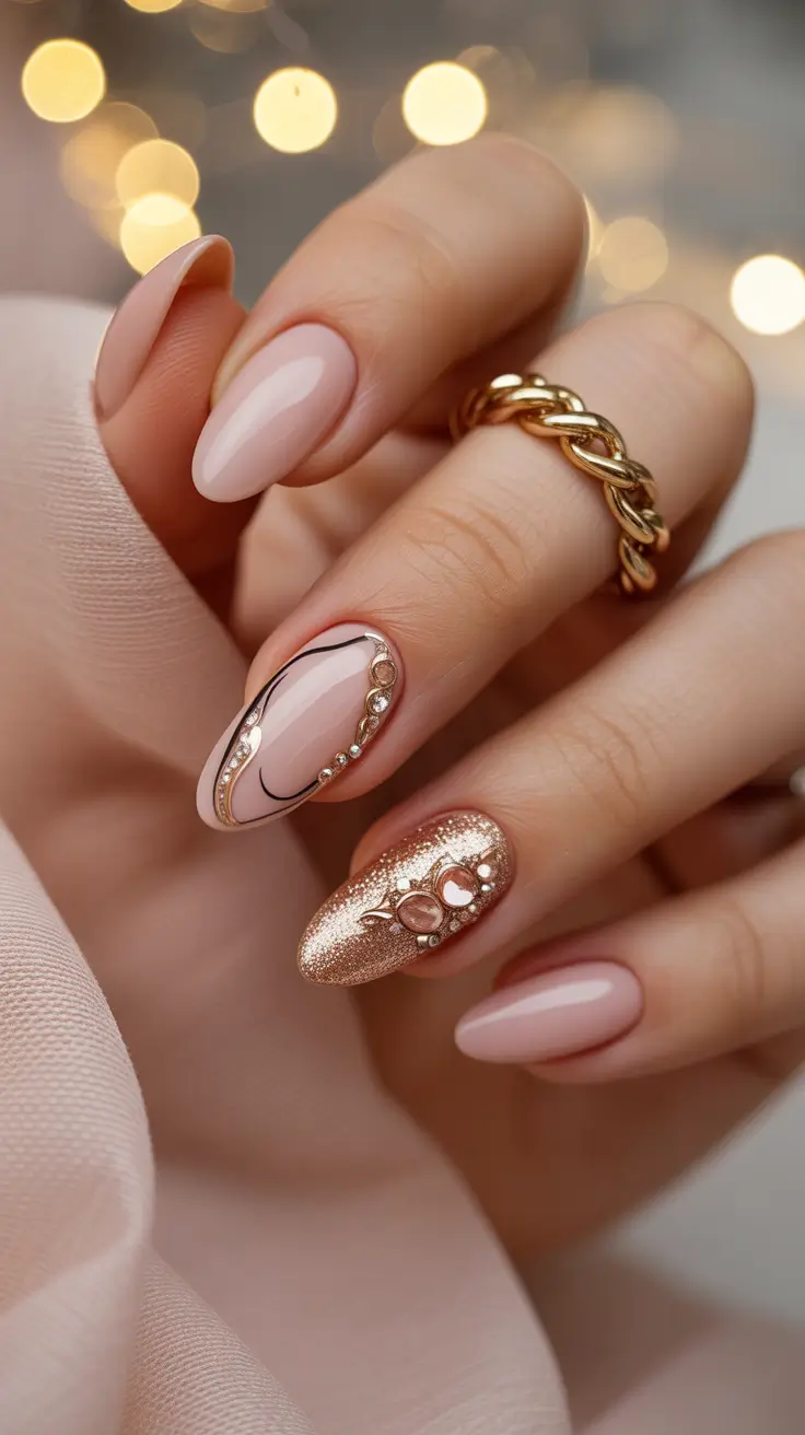 christmas nail design Golden Luxe Embellishment