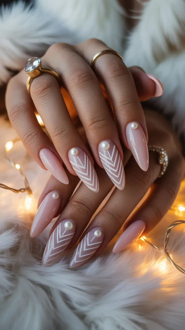 christmas nail design Pearl Glow Geometry