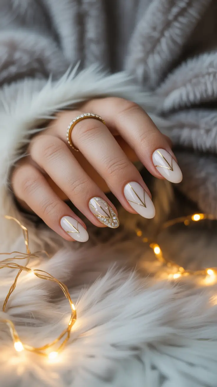 christmas nail design Golden Geometry