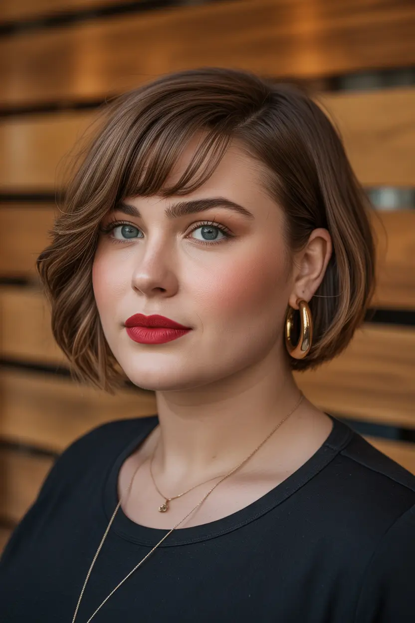 Haircuts for Plus Size Women Classic Swoopy Bob With Side Fringe