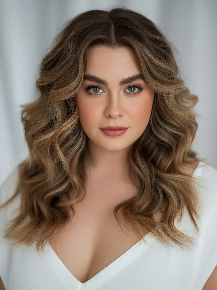 Haircuts for Plus Size Women Voluminous Soft Waves With Middle Part