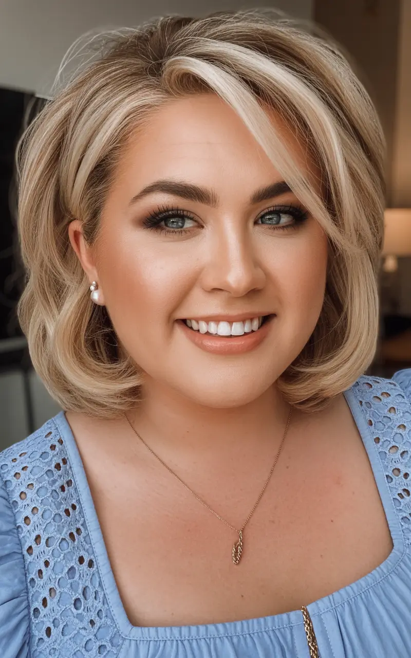 Haircuts for Plus Size Women Polished Blonde Bob With Soft Under-Curl Finish