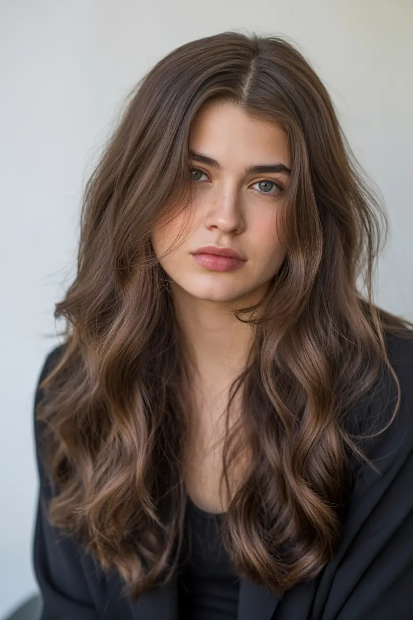 Haircuts for Plus Size Women Luxe Long Layers With Deep Mocha Shine