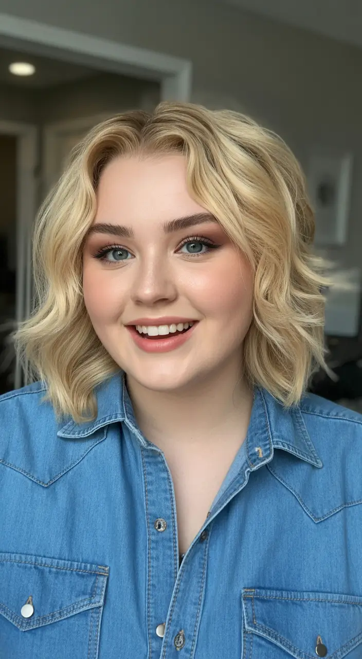 Haircuts for Plus Size Women Blended Blonde Wavy Bob With Soft Volume