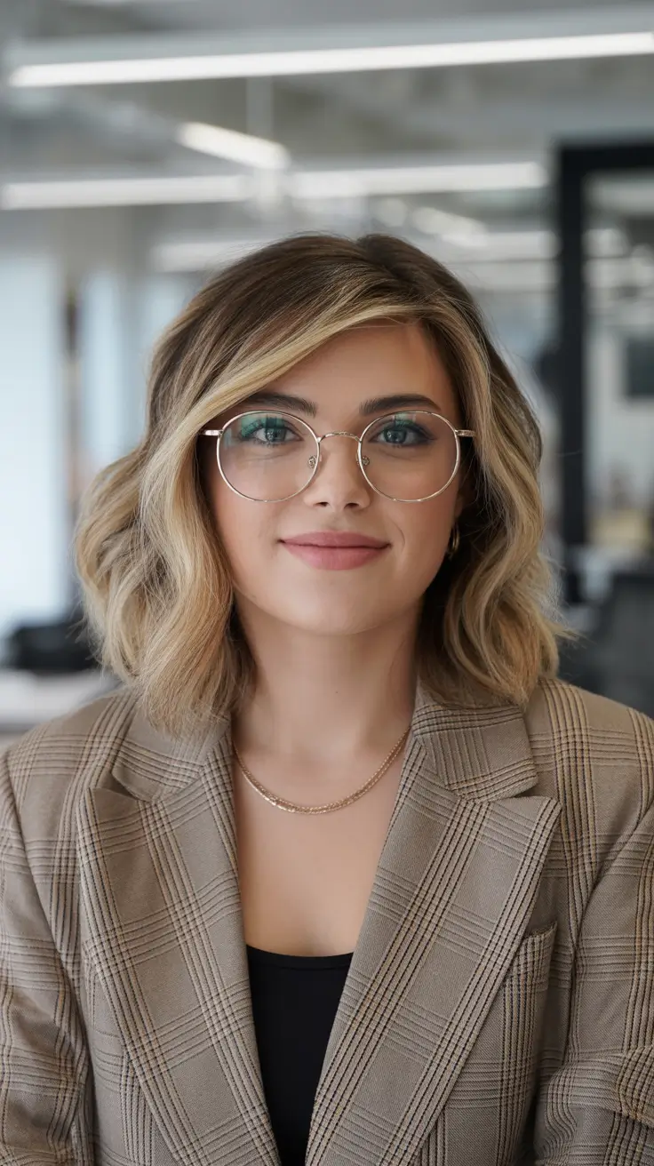 Haircuts for Plus Size Women Office Polished Wavy Lob With Delicate Highlighting