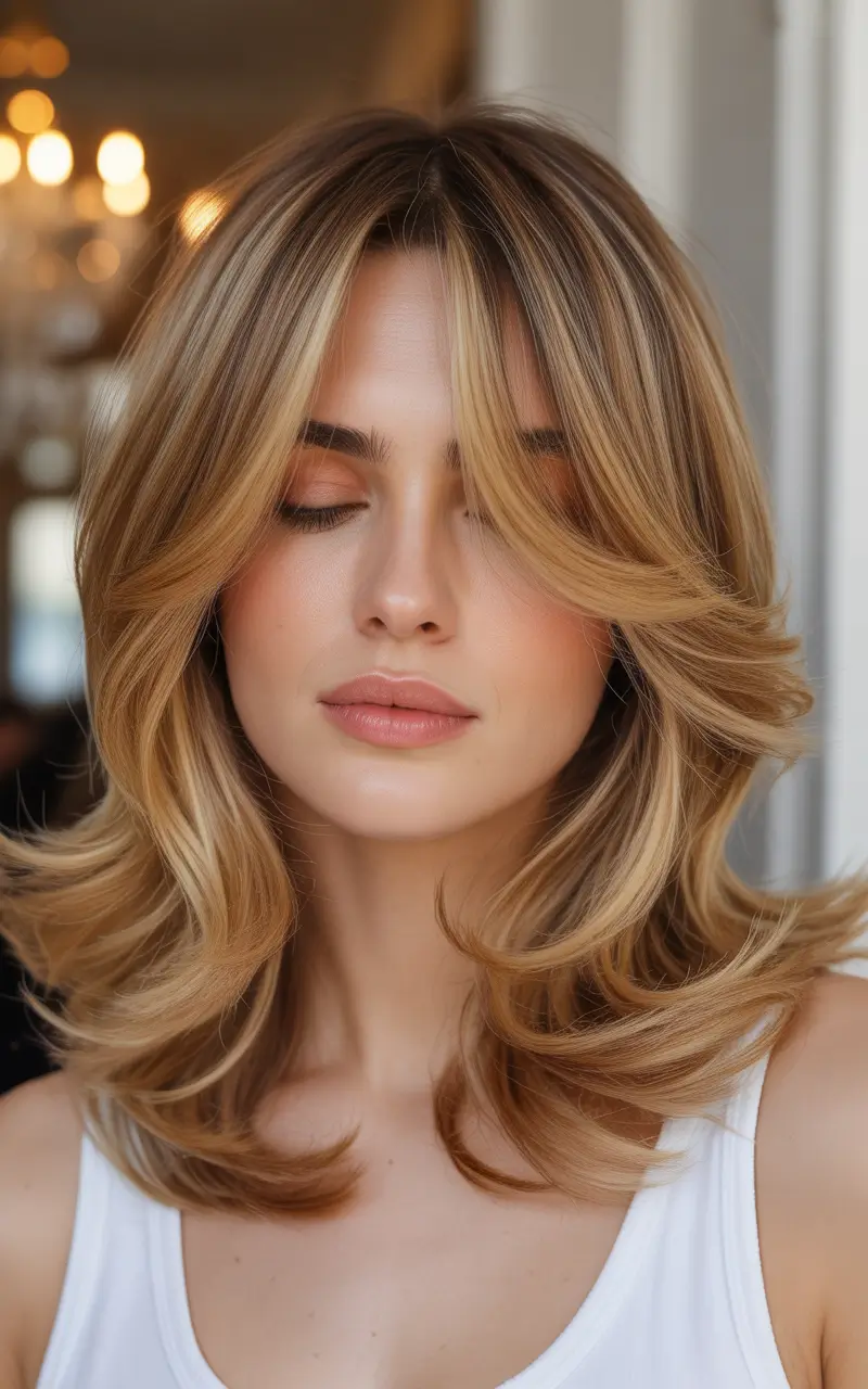 honey blonde hair color Soft Feathered Honey Highlights