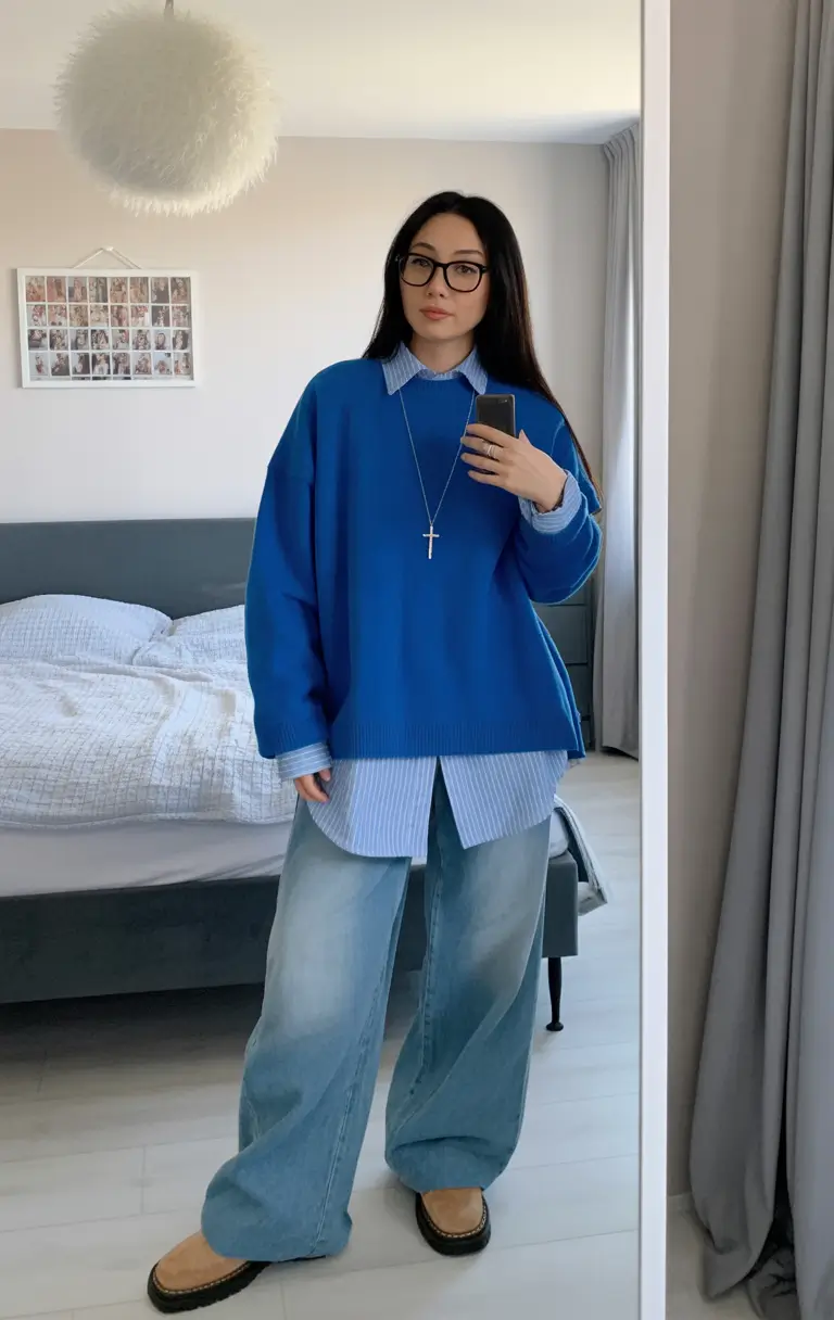 jeans outfits Cool Blues and Layers That Speak Comfort