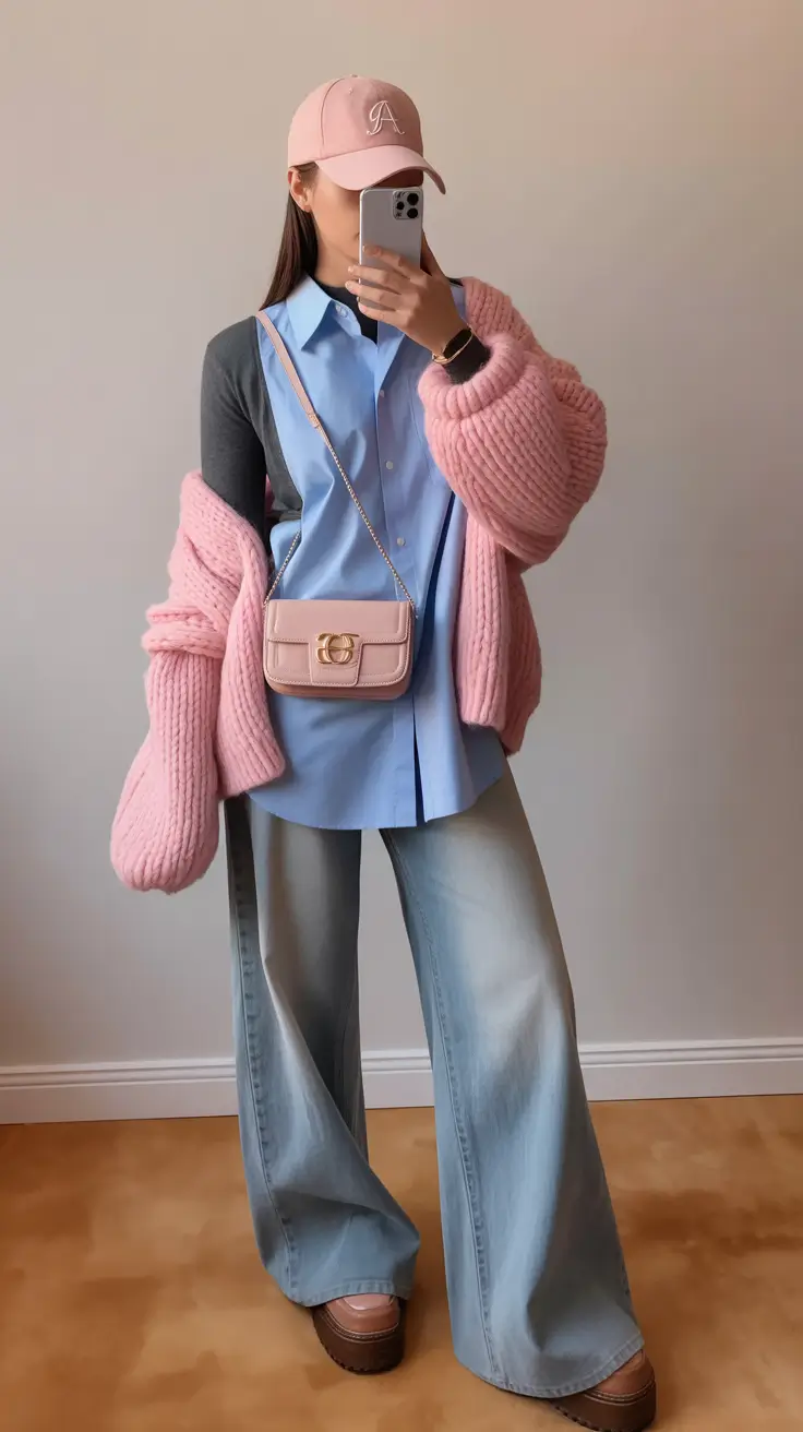 jeans outfits Soft Pastels with Playful Volume