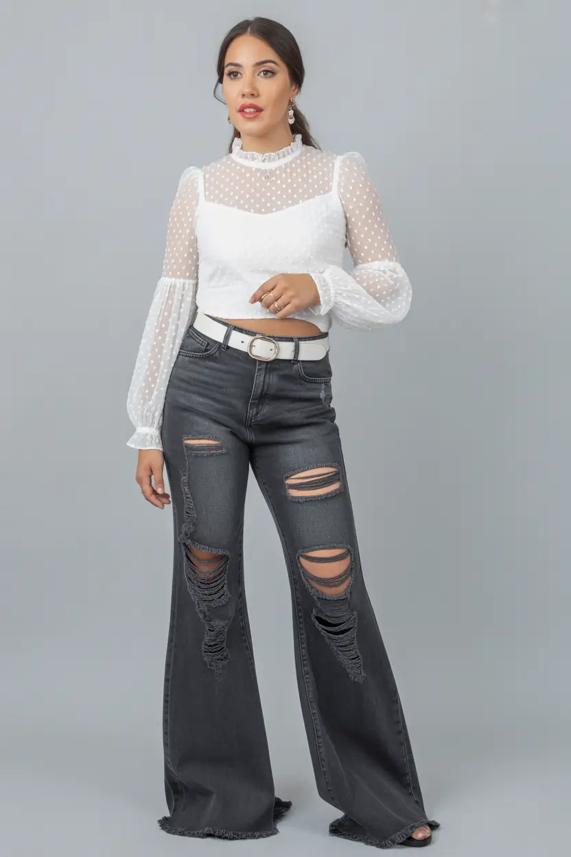 jeans outfits Romantic Textures Meet Rock-Inspired Denim