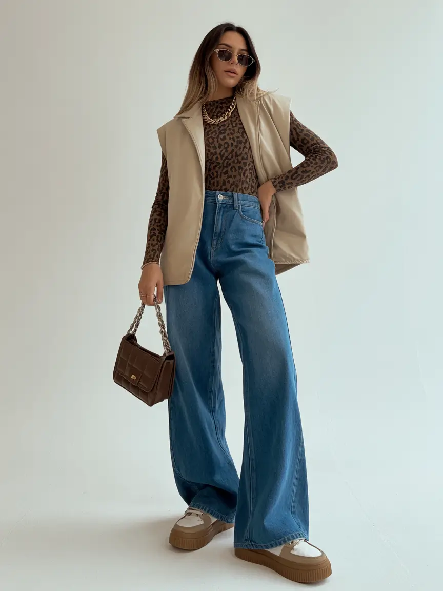 jeans outfits Bold Neutrals and Leopard Accents