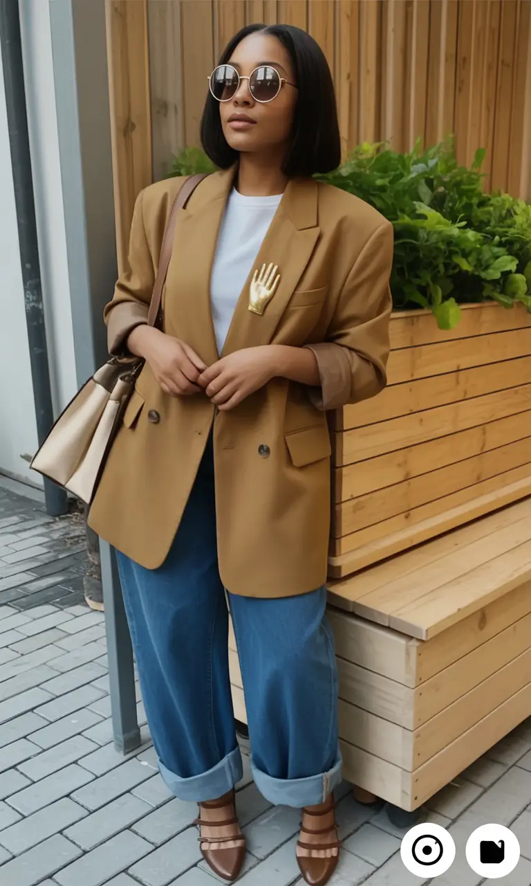 jeans outfits Golden Hues and Retro Flair