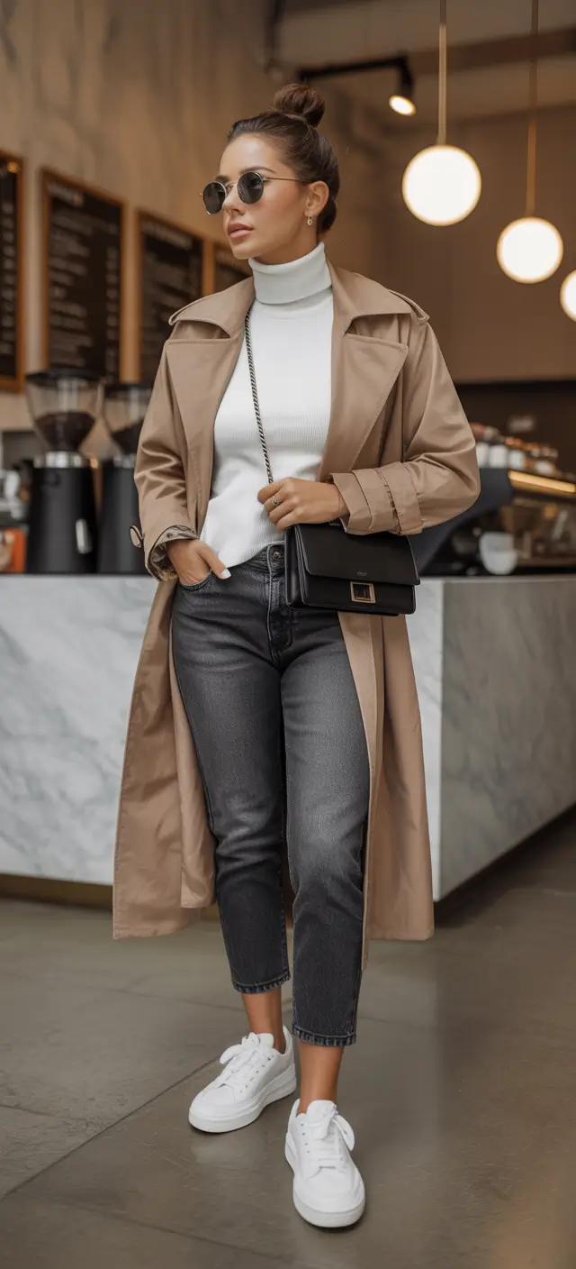 jeans outfits Neutral Trench Days and Coffee Walks