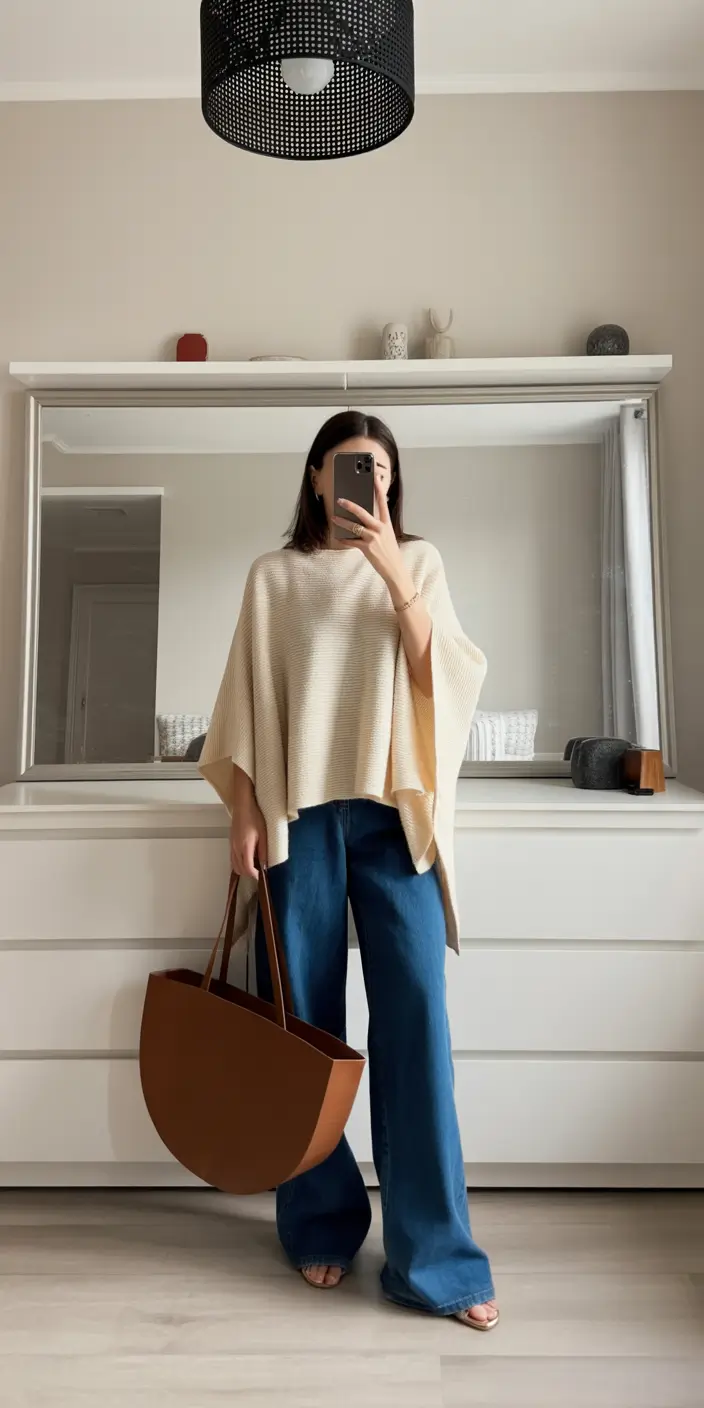 jeans outfits Cozy Beige Tones with Sculptural Denim