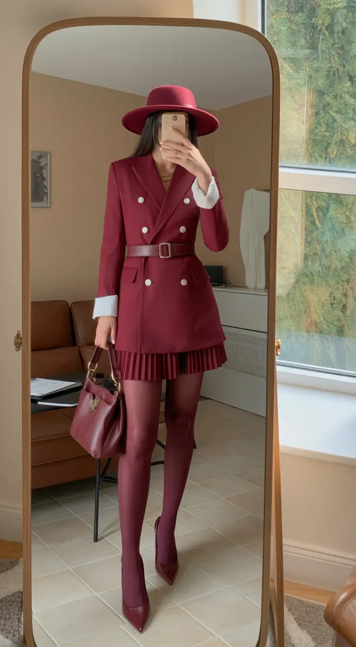trendy outfits Burgundy Power Suit Elegance