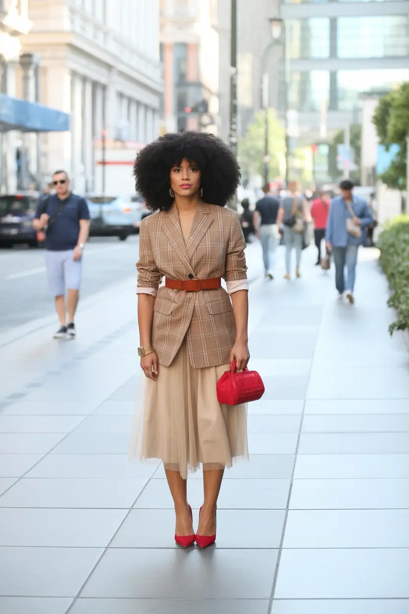 trendy outfits Neutral Tones with a Pop of Red