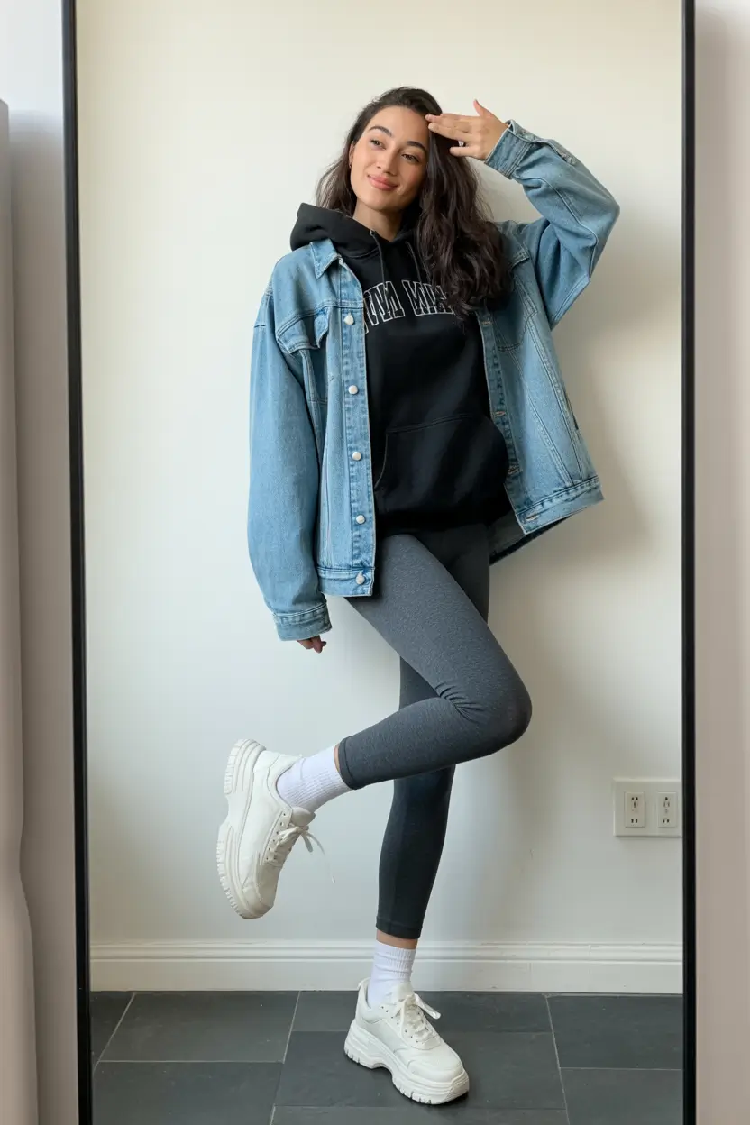 legging outfits Denim and Charcoal Cool