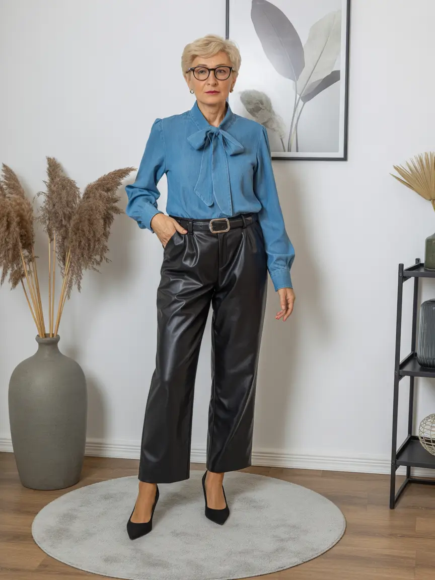 Outfits for Women Over 50 Denim Blue and Faux Leather for Confident Evenings