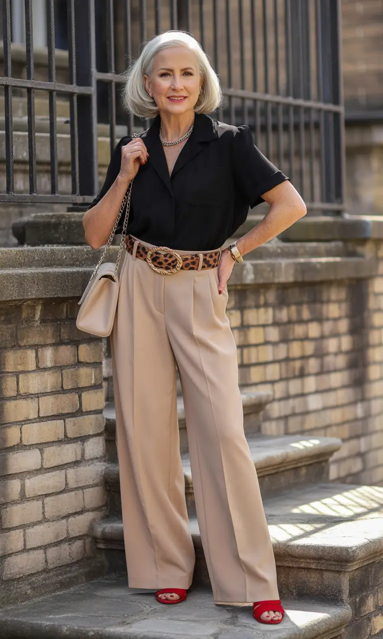 Outfits for Women Over 50 Modern Neutrals with a Bold Belt Twist