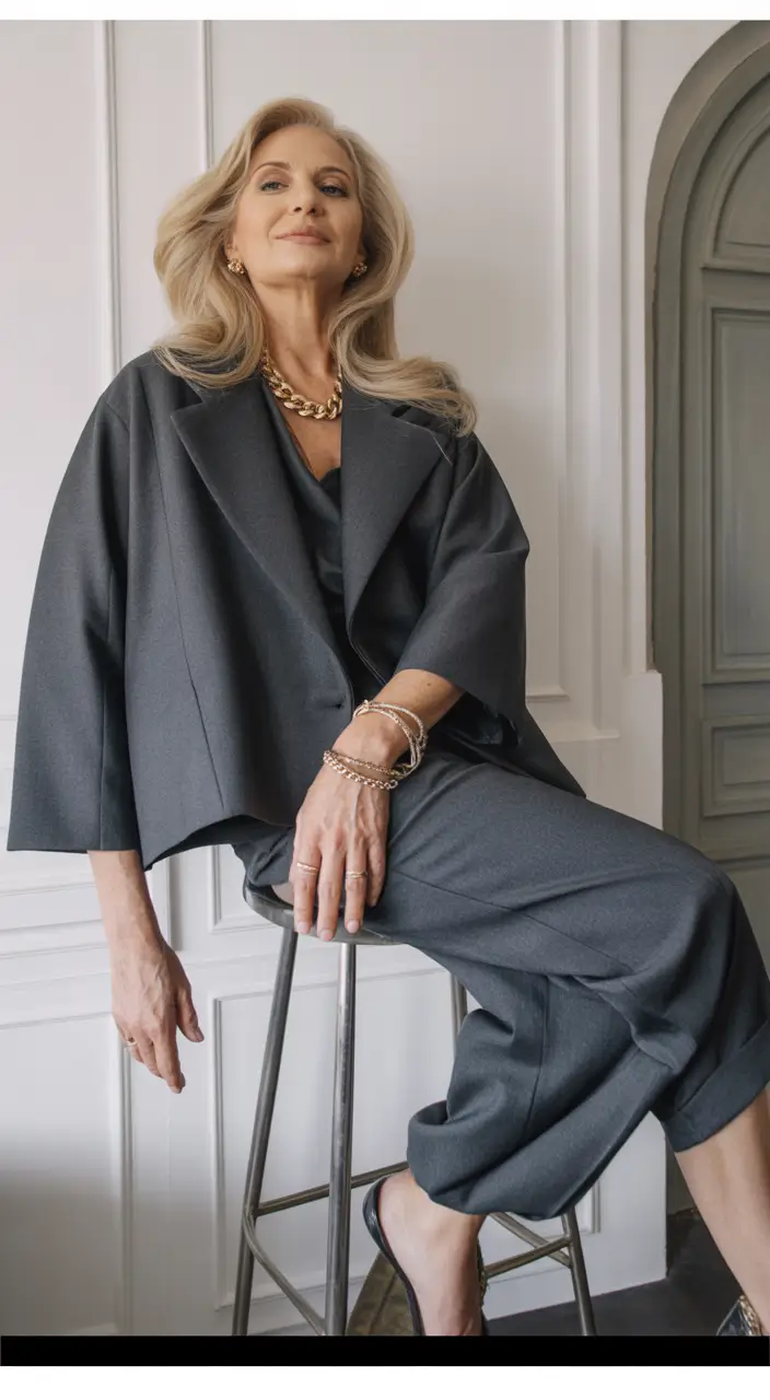 Outfits-for-Women-Over-50 Soft Minimalism With a Sculpted Grey Ensemble