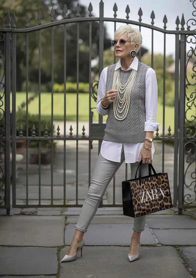 Outfits for Women Over 50 Layered Pearls and Soft Grays for Everyday Elegance