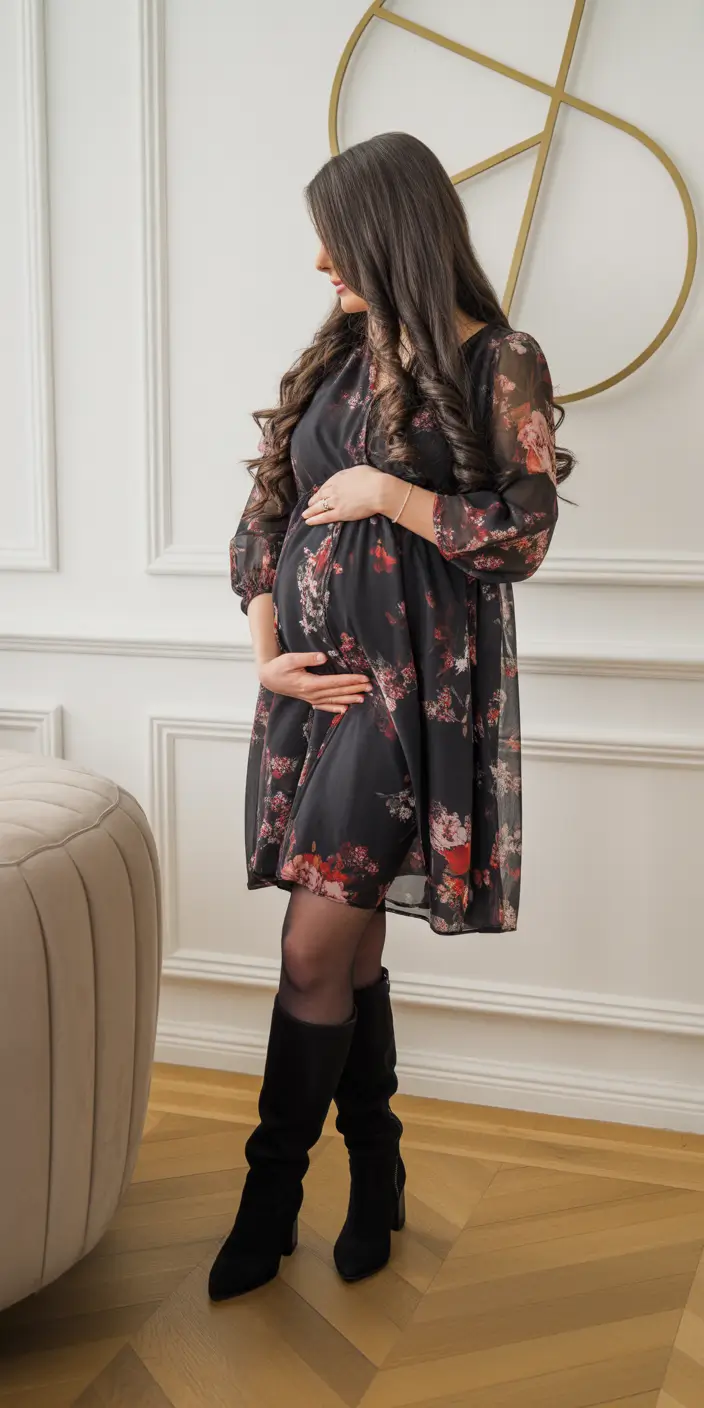 pregnancy outfits Dark Florals With Romantic Autumn Energy
