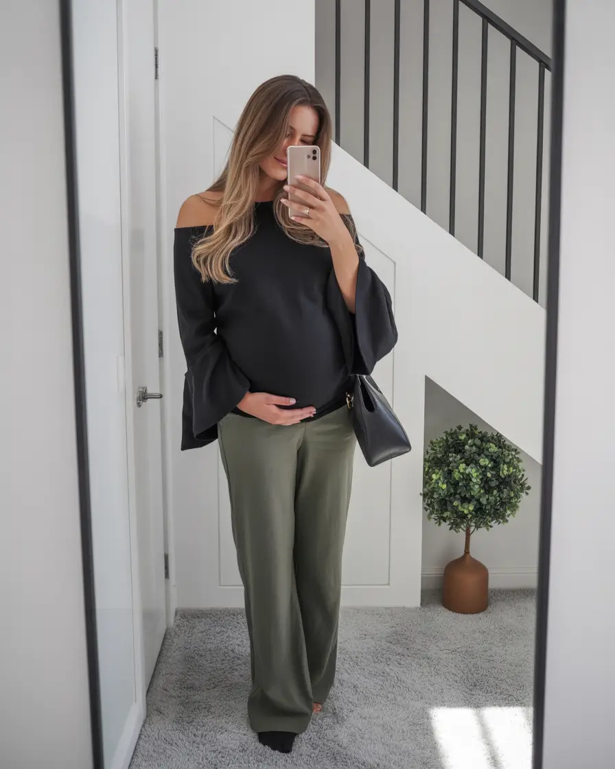 pregnancy outfits Off-the-Shoulder Comfort With Relaxed Draping