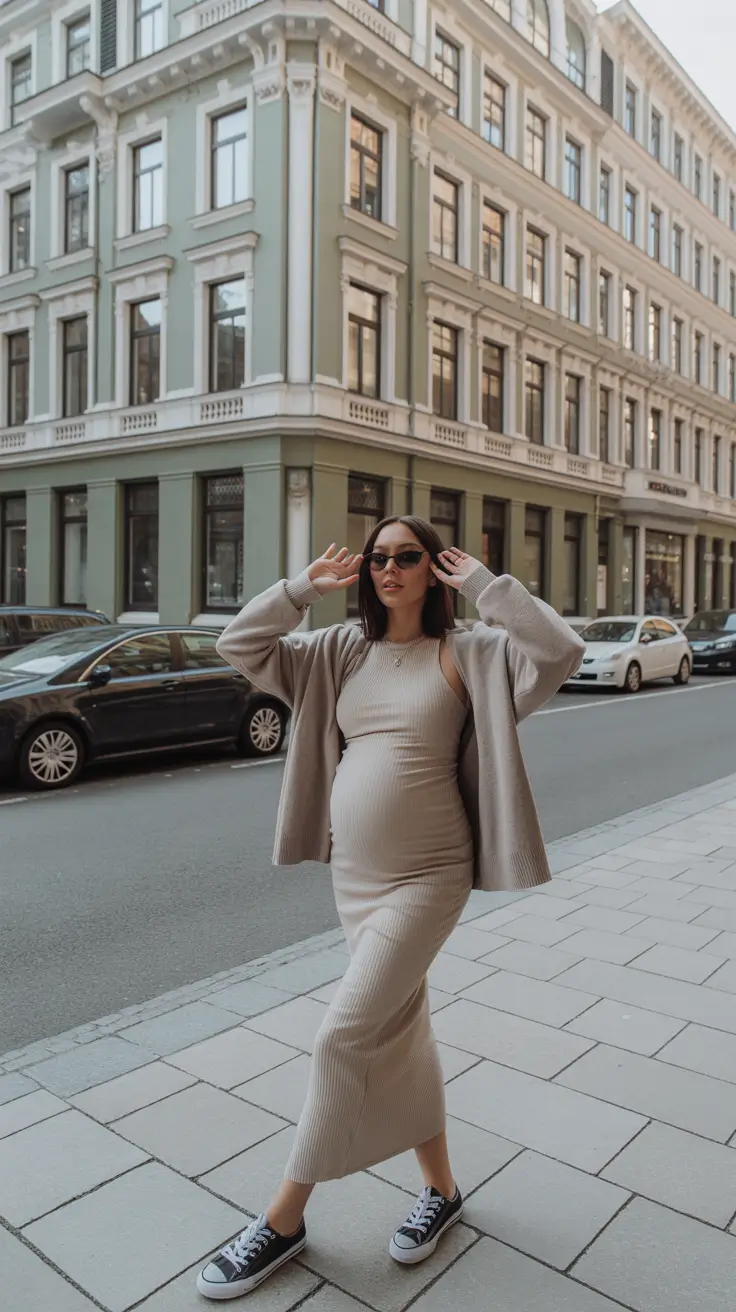 pregnancy outfits Ribbed Neutrals for Street-Style Ease