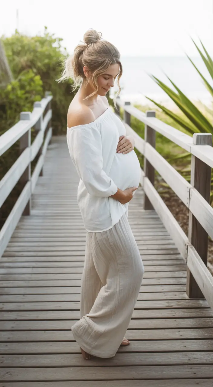 pregnancy outfits Breezy Coastal Whites With Gentle Movement