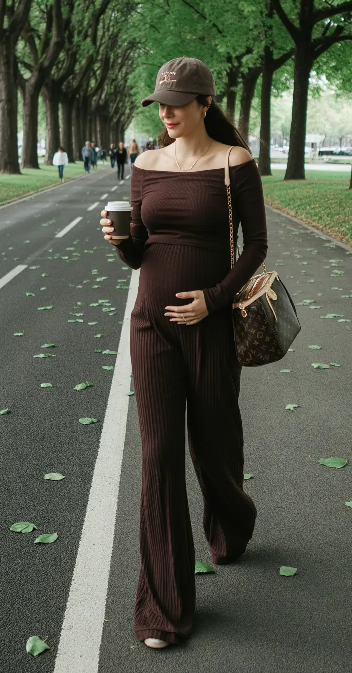 pregnancy outfits Sporty Espresso Tones With Modern Street Comfort