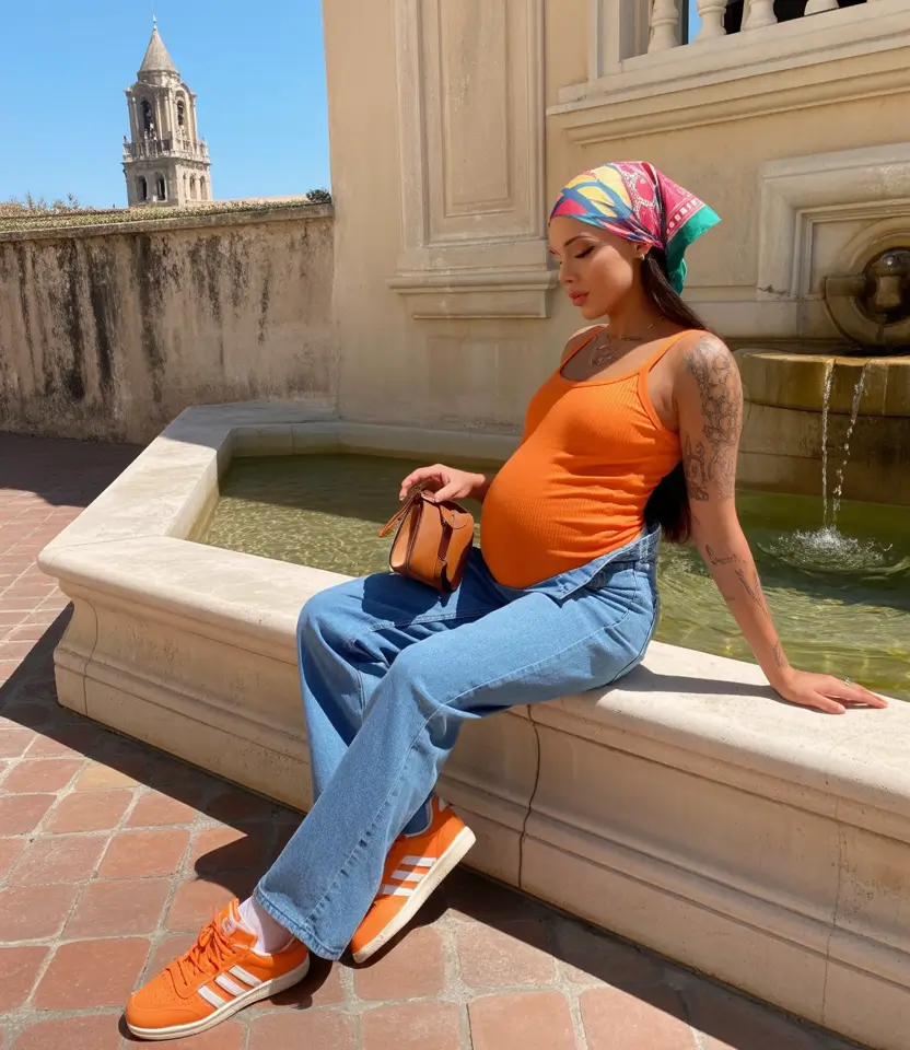 pregnancy outfits Vibrant Colorplay With a Retro Twist