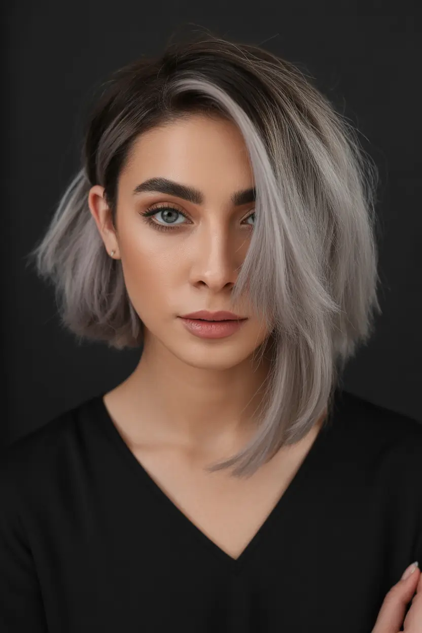 Mushroom Edgy Asymmetric Mushroom Bob With Cool Silver Depth