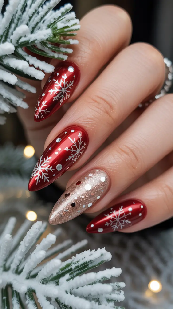 Frosted Red Snowflakes Holidays 2025