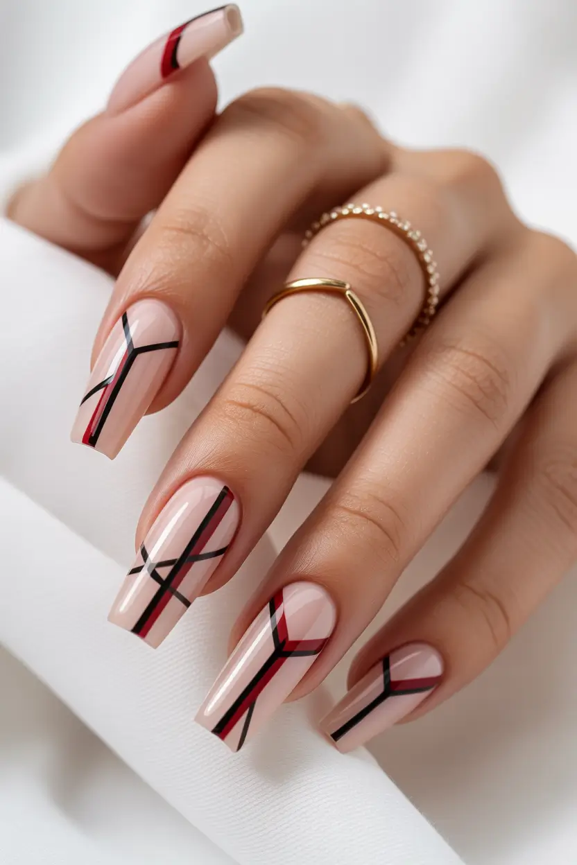 Modern Lines in Nude and Crimson Holidays 2025