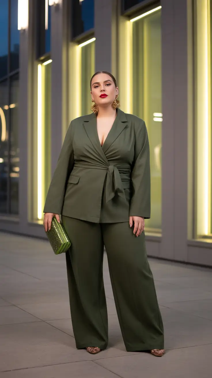 plus size outfits Olive Power Suit