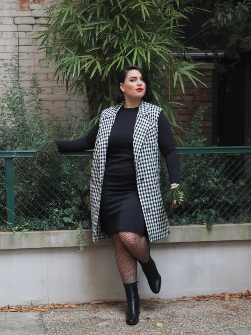 plus size outfits Monochrome Check Sophistication